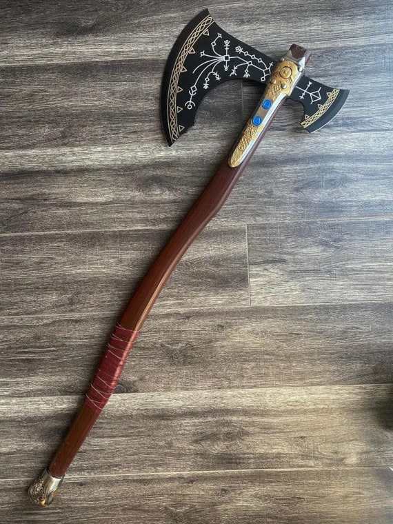 Hand Forged Stainless Steel Leviathan Axe, Kratos Axe with Genuine Leather  Sheath Viking Axe Hatchet, and Solid Wood Handle (Leavithan Axe 2)