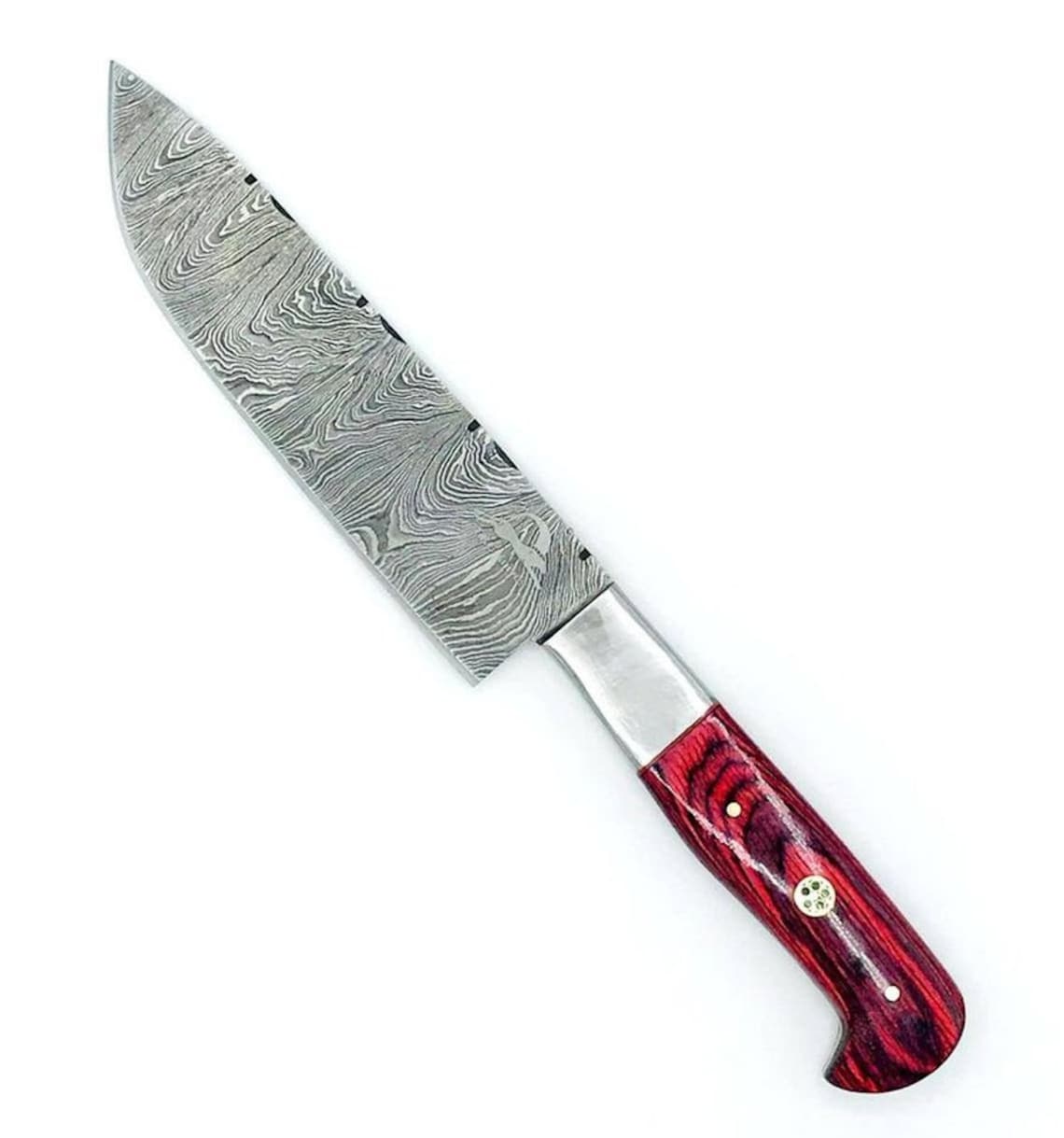 Master Chef Knife Set 7 Pieces Red Pakka Wood Handles Damascus Etsy