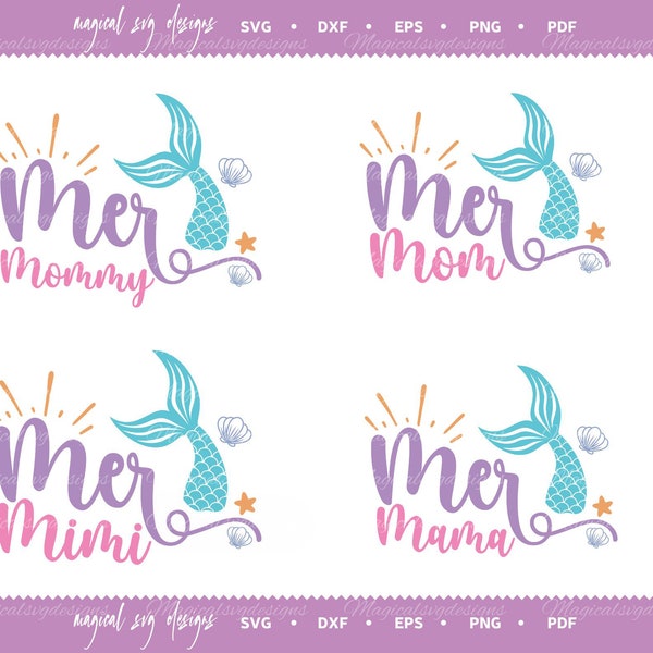 Mermaid Mom Svg Bundle - 4 Svg Designs, Mer Mama Svg, Mer Mommy Svg, Mer Mama Svg, Mer Mimi Svg, Mermaid Svg, Digital Download, B00051