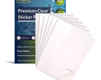 Printable Vinyl Sticker Paper - Transparent Clear Glossy - Inkjet & Laser - A4 - 20 Sheets - 70 Mic