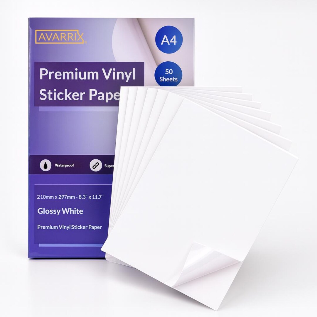 Printable Vinyl Sticker Paper - White Glossy - Inkjet & Laser - A4