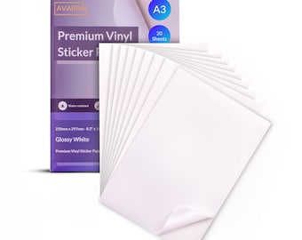 Printable Vinyl Sticker Paper - White Glossy - Inkjet & Laser - A3 - 20 Sheets - 100 Mic