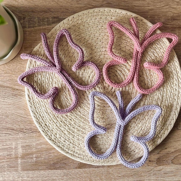 Knitted wire sign, butterfly nursery decoration, playroom decor, nature-inspired wall art, spring bedroom, Easter wall hangings, rope art