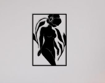 Abstrakcyjna metalowa sztuka ścienna z kobietą, dekoracja sylwetką ciała