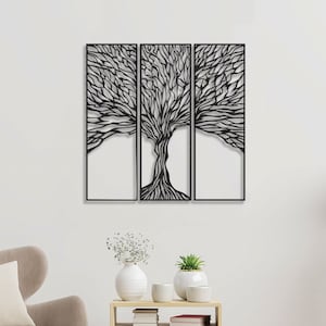 Modern Metal Tree Wall Art: Black Tree of Life Decor