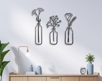Metal Flower Vase Wall Art, Living Room Decor, Home Gift