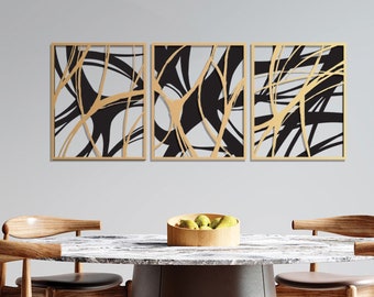 Duża abstrakcyjna metalowa dekoracja ścienna, nowoczesny geometryczny wystrój (49,0" x 20,0")