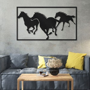 Running Horses Metal Wall Art: Modern Farmhouse Decor (Size 41,0&quot;x23,0&quot;)