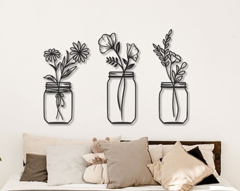 Metal Flower Wall Art: Mason Jar Vase Trio (30.0"x20.0")