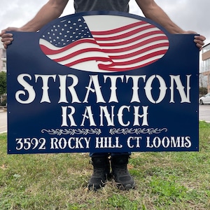 Custom Metal Farm Sign: Ranch Gate Sign, Personalized Address, Custom Flag Sign