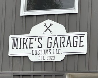 Personalized Garage Name Sign, Metal Workshop Decor, Fathers Day
