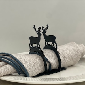 Deer Metal Napkin Rings: Grey & Gold Christmas Table Decor
