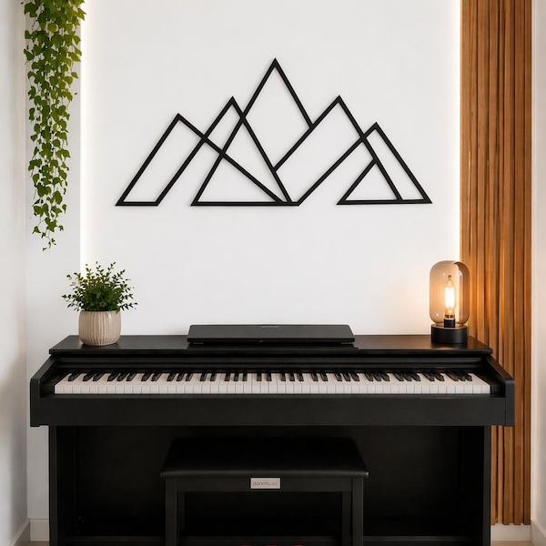 Arte de pared de montaña de metal moderno, decoración de chimenea de granja,