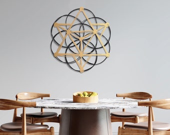 Arte murale in metallo con geometria sacra: grande decorazione geometrica