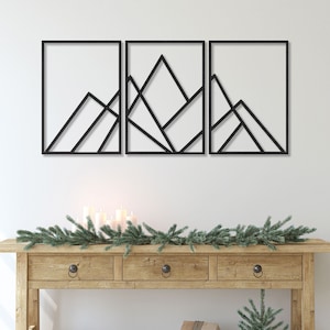 Geometric Mountain Metal Wall Art, Triptych Decor