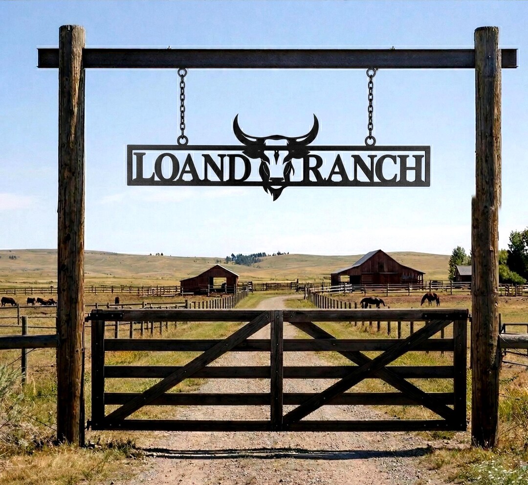 Metal Farm Ranch Sign With Longhorn, Custom Logo Sign Rectangle ...