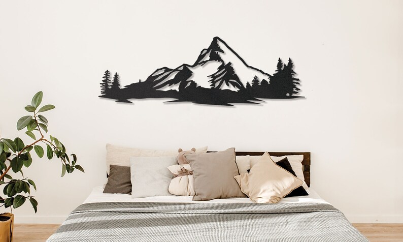 Mountain metal decor, Large mountain wall art, Mountain wall art, Nature mountain metal decor, Father Days, Fireplace metal wall art