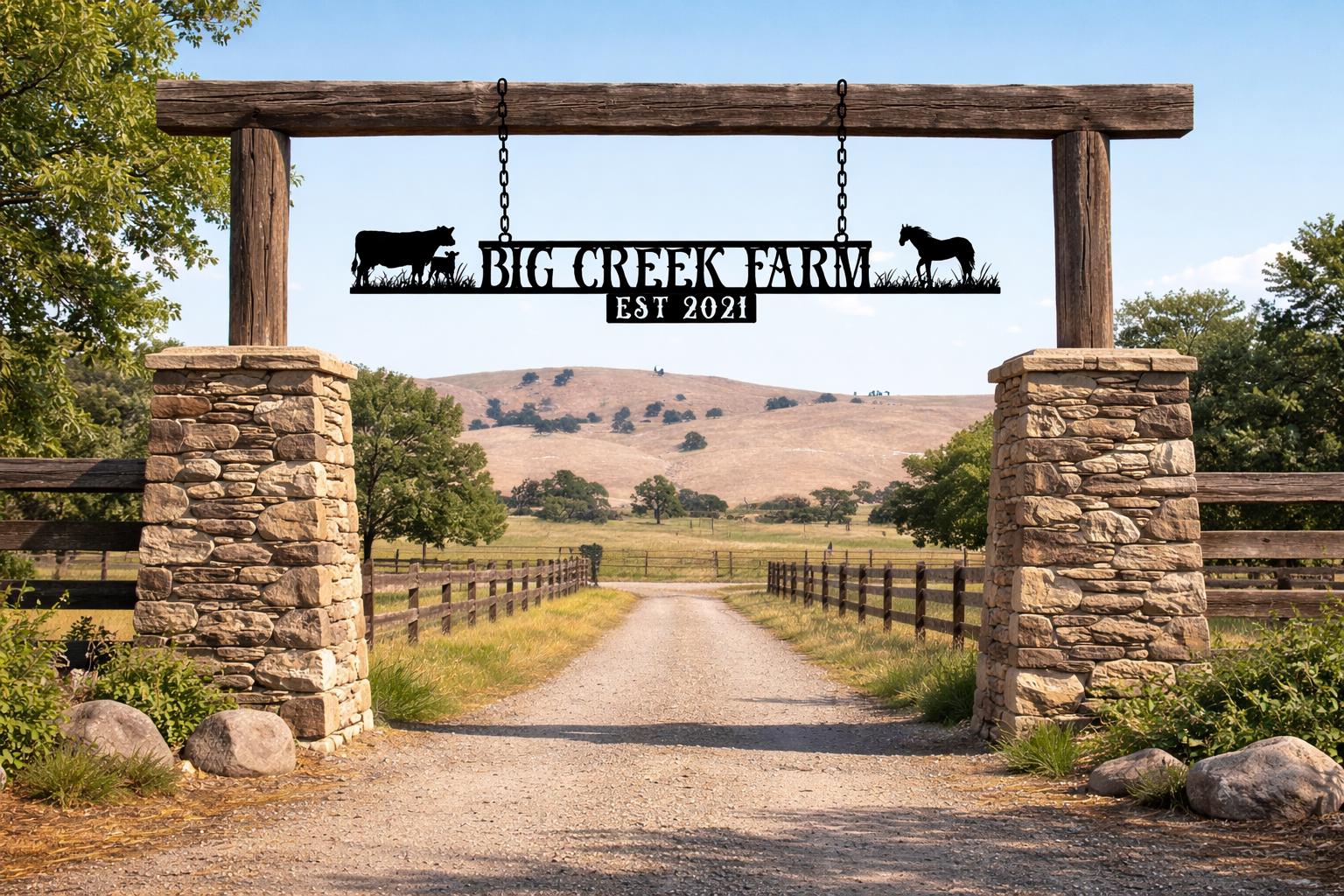 Custom Metal Ranch Sign, Personalized Horse Cow Family Wall Decor ...