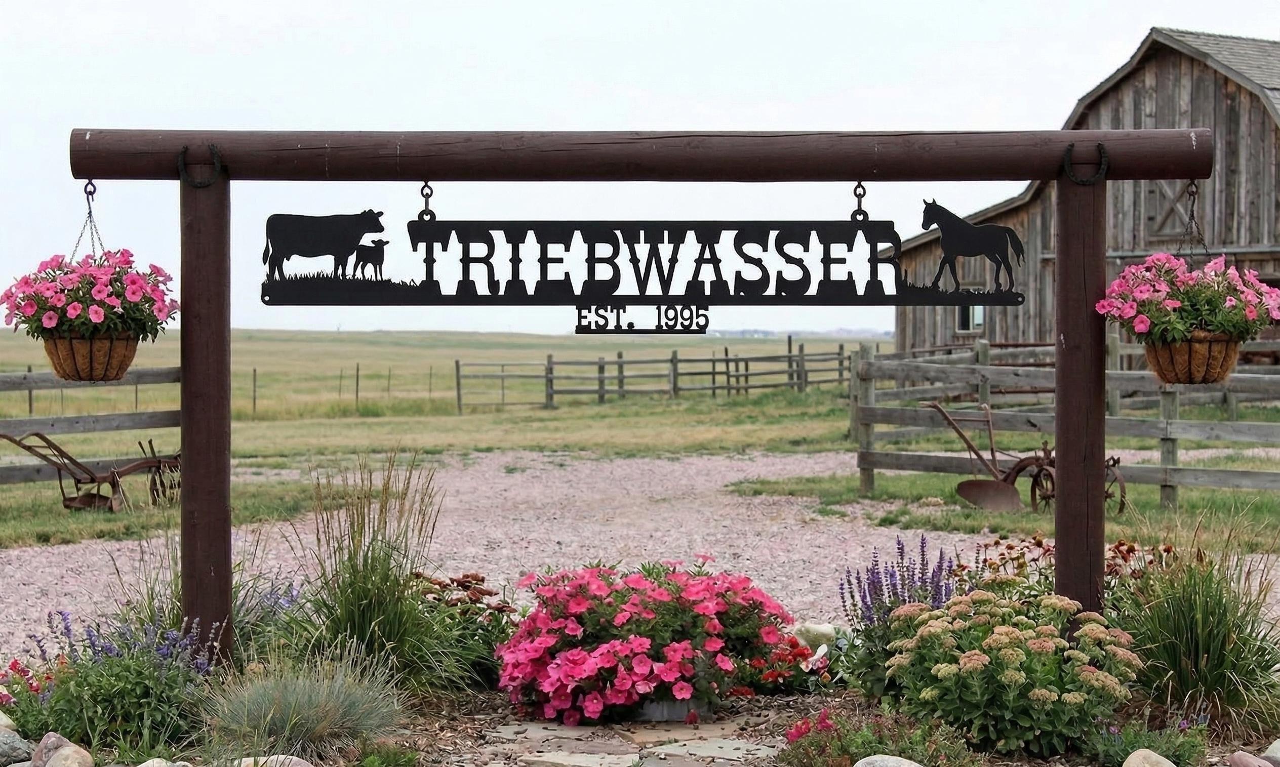 Custom Metal Ranch Sign, Personalized Horse Cow Family Wall Decor ...
