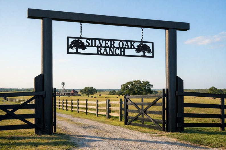 Round Ranch Gate Sign Ranch Signs Personalized Outdoor, Hanging Name Sign for Yard, Metal ...