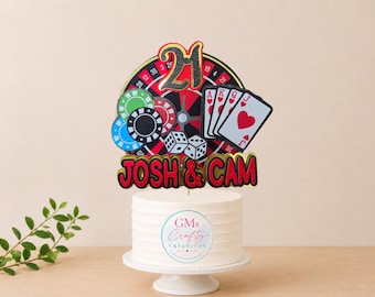 Casino Cake Topper | Personalised Glitter Card Birthday Decoration