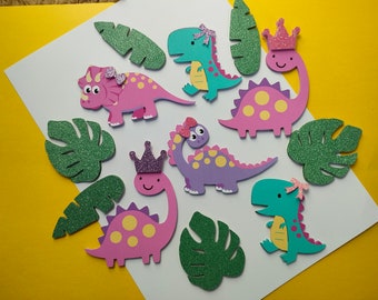 Dinosaur and leaves cupcake topper set | Dinosaur Cake Topper | Cupcake Toppers