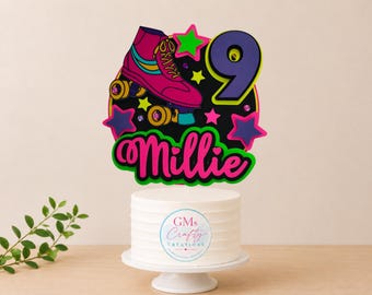 Roller Skates Birthday Cake Topper | Neon 80s Disco Party
