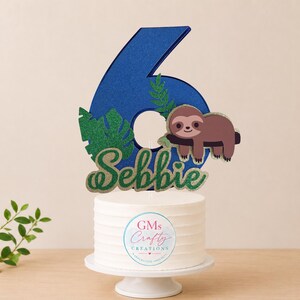 Personalised Sloth Cake Topper, Sloth Birthday Cake Decoration, Any Age Birthday Topper, Jungle Party Decor, Custom Name Cake Topper