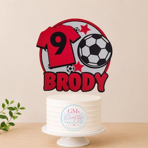 Personalised Football Cake Topper, Name & Age Football Birthday Cake Topper, Custom Football Party Decoration, Any Age Birthday Cake Decor image 1
