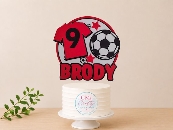 Personalised Football Cake Topper, Name & Age Football Birthday Cake Topper, Custom Football Party Decoration, Any Age Birthday Cake Decor