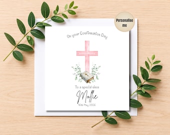 Personalised Confirmation card | Confirmation card for her | Pink Cross confirmation keepsake gift