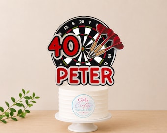 Personalized Darts Birthday Cake Topper | Sports party decor
