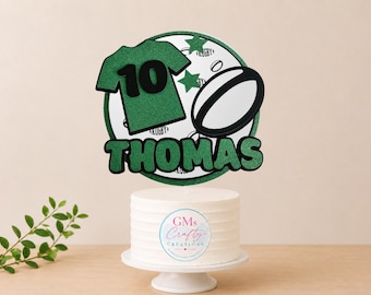 Personalized Rugby Birthday Cake Topper | Glitter Sports Theme