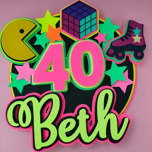 80s THEME CAKE TOPPER, Neon, 80s party. Birthday Cupcake toppers, 40th,