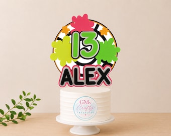 Personalized Paintball Cake Topper | Neon Splatter Birthday Party
