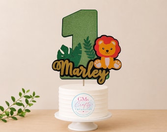 Personalised Jungle Safari Cake Topper, Lion Birthday Cake Decoration, Name & Age Cake Topper, Wild One 1st Birthday, Safari Party, Any age