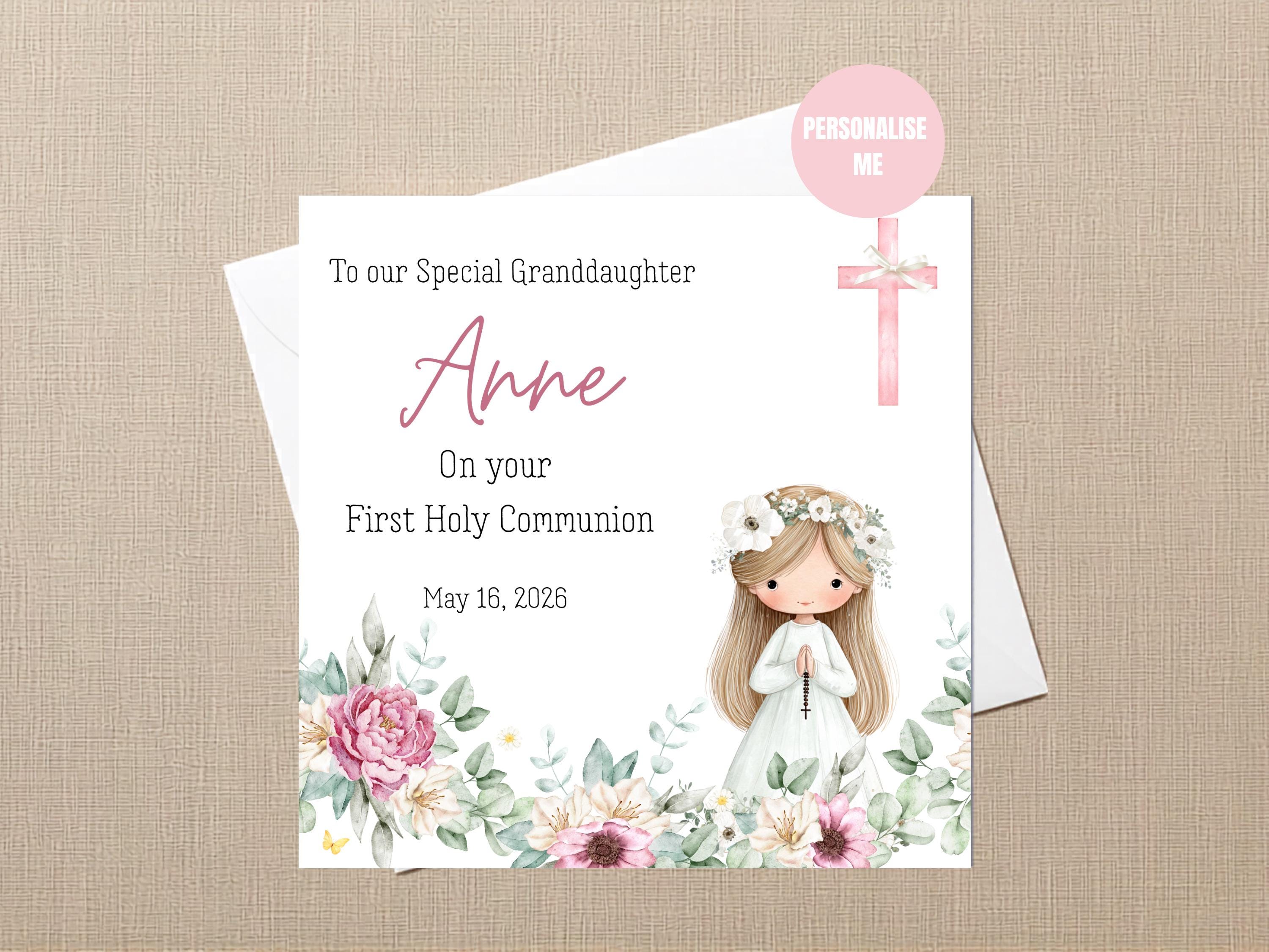 Personalised First Holy Communion Card | Pink Communion Card | Catholic ...