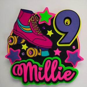 Roller Skates THEME CAKE TOPPER, Neon, 80s party. Birthday Cupcake toppers, Any Age