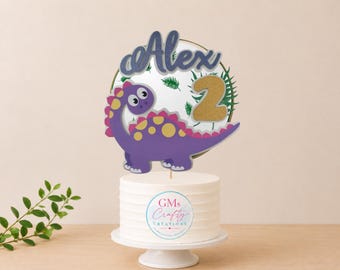 Personalized Glitter Dinosaur Cake Topper | Birthday Party Decor
