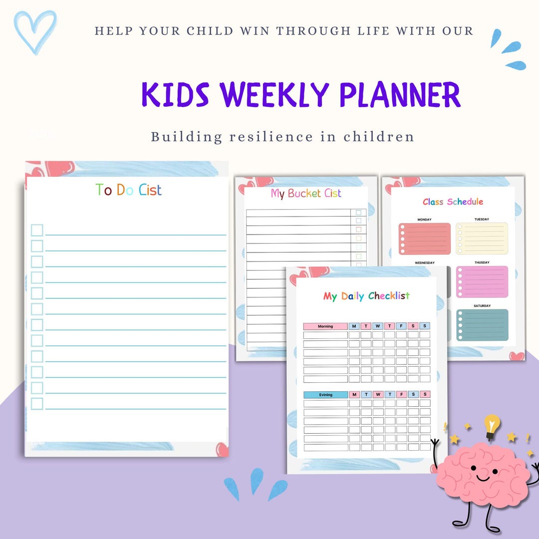 Kids Weekly Planner Printable | Daily Routine Chart, Homework Organizer ...