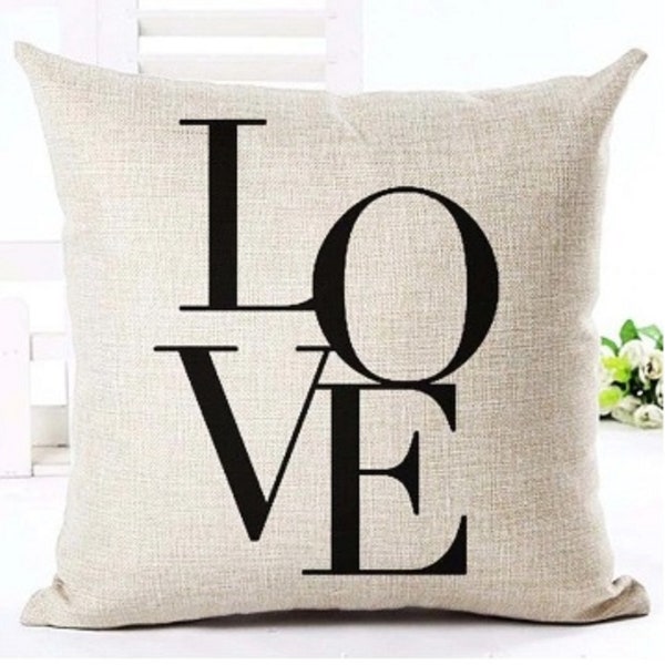 Love Cushion cover -  Cotton linen Black and White pillow cover Sofa bed Nordic decorative pillow case - pillow cover to create a cozy decor