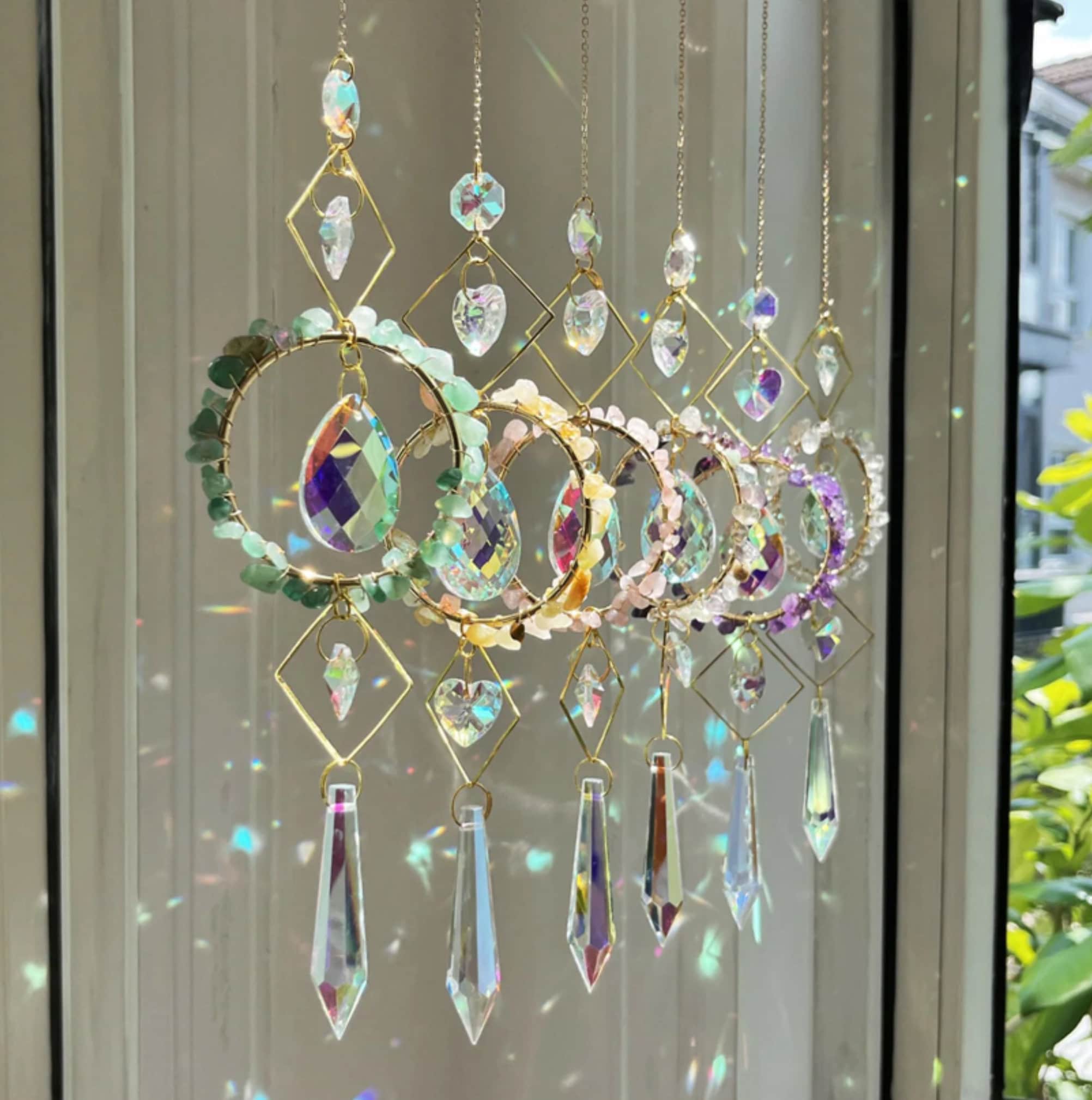 Pendentif en cristal Ornements d'arbre Outdoor Dream Catcher Circle  Décorations suspendues Décor de mariage de fête