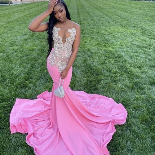 Long Fitted Pink Prom Dresssleeveless Mermaid Prom - Etsy