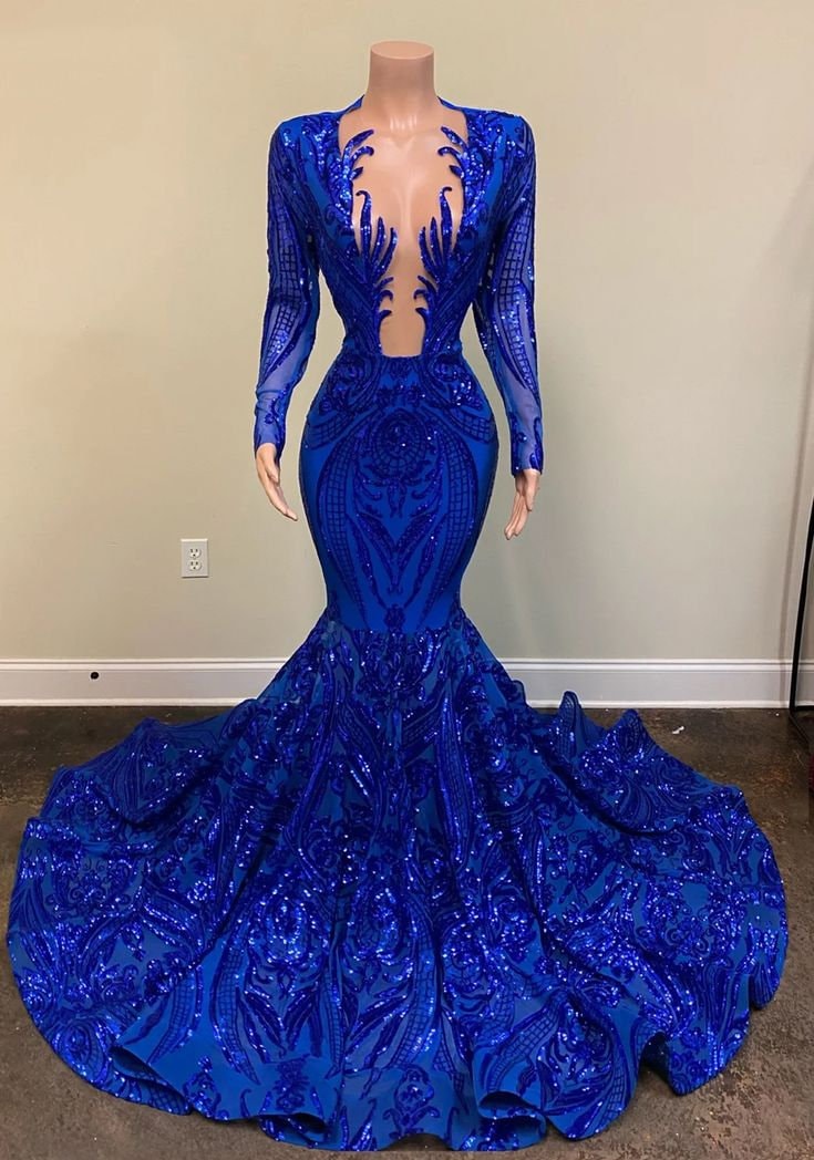 即納特典付き ラフェム レディース ワンピース トップス Illusion Inset Sequin Gown ROYAL BLUE surplace.studio