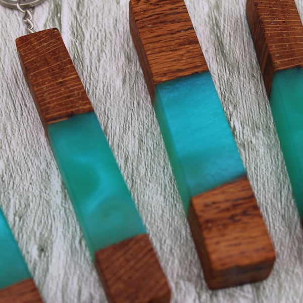 Wood/epoxy resin handmade keychain