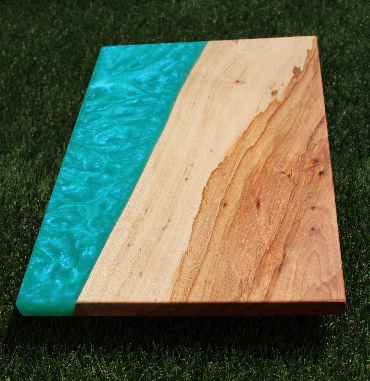 Handcrafted Pecan Wood Cutting Board With Teal Epoxy Resin River Etsy