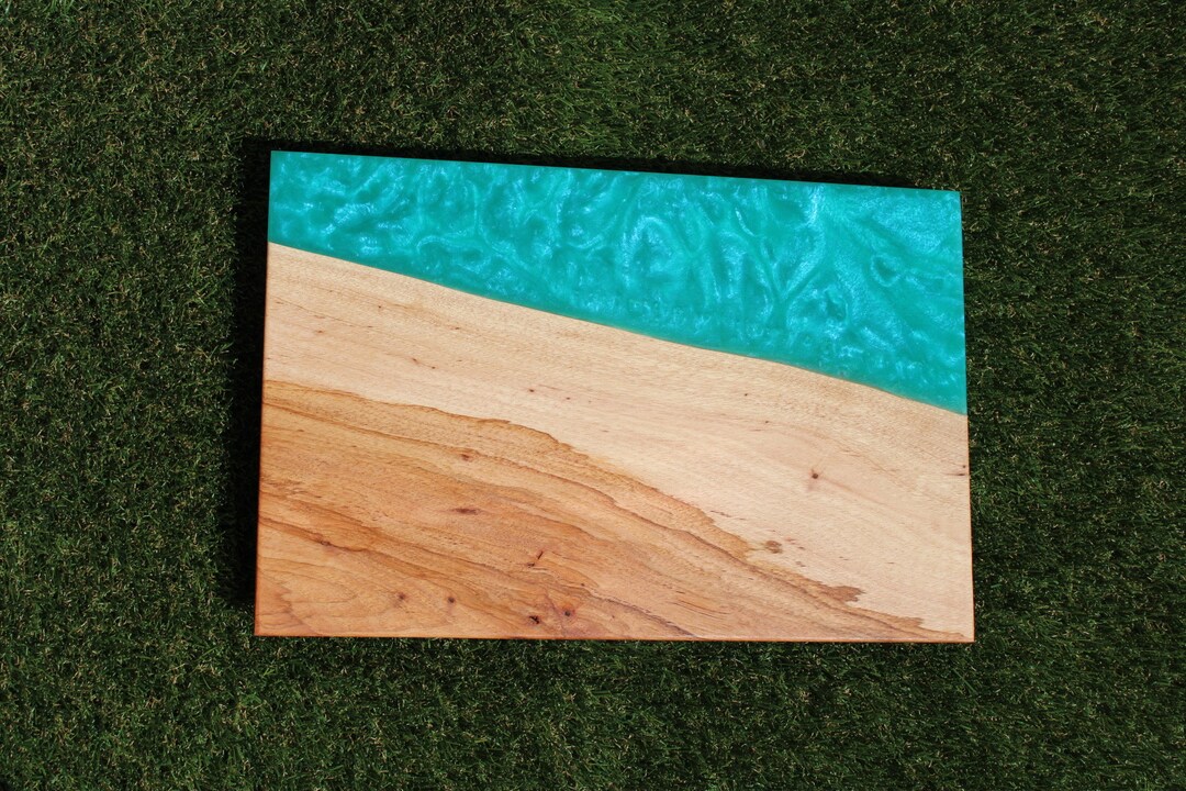 Handcrafted Pecan Wood Cutting Board With Teal Epoxy Resin River Etsy