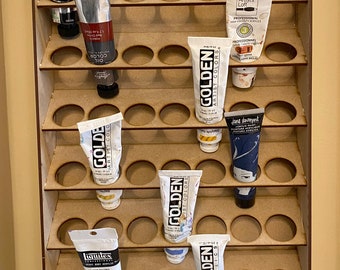 Wall Mounted Paint Storage Rack - hold 42 - 50ml Tubes (cap down)