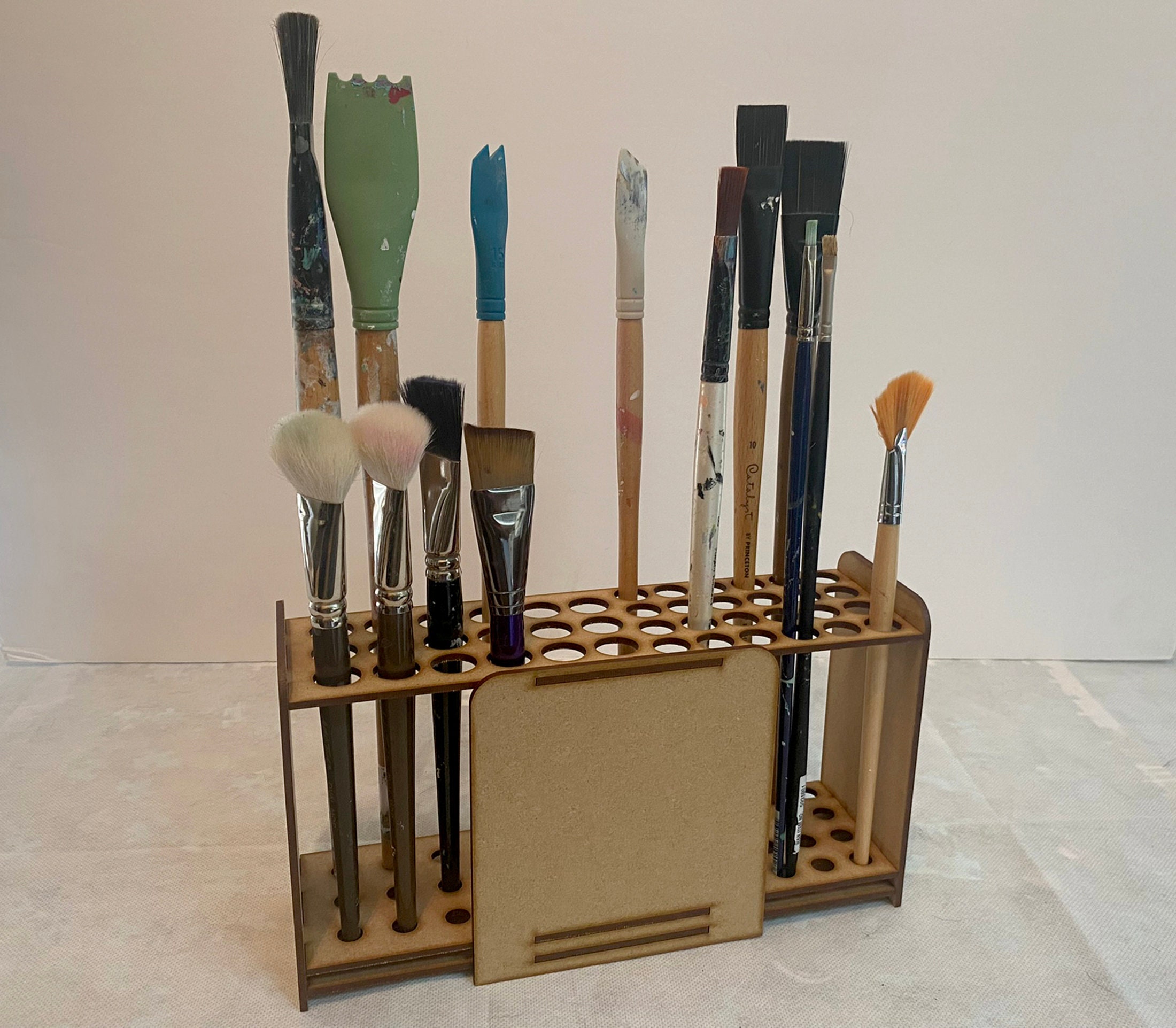67 Holes Paintbrush Holder Stand Wooden Paint Brush Desk Organizer