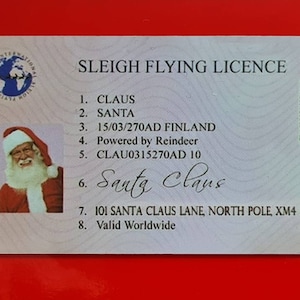 Het rij-/slederijbewijs van de Kerstman. Kerstmis.